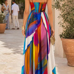 Spaghetti Strap Rainbow Printed Maxi Dress