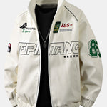 Fleece Lined Embroidery Leather Racing Jacket