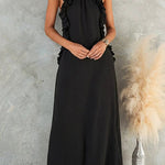 Margovil Sleeveless Linen Blend Ruffle Pocketed Maxi Dress