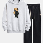 Fashion Bear Taking Photo Print Relax Fit Hoodie & Straight Leg Corduroy Pants