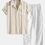 Striped Cuban Collar Shirt & Straight Leg Linen Pants