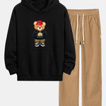 Hip Hop Bear Print Relax Fit Hoodie & Straight Leg Corduroy Pants