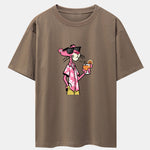 Vacation Pink Panther Print Drop Shoulder Oversize T-Shirt