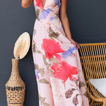 Halter V Neck Lace-up Floral Print Swing Maxi Dress