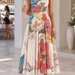 Spaghetti Strap Sweetheart Neck Abstract Floral Print Midi Dress