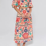 High Rise Floral Print Midi Skirt
