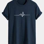 Regular Fit Heartbeat Flatline Print Cotton T-Shirt