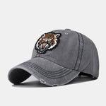 Street Fashion Tiger Embroidery Washed Distressed Baseball Cap