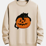 Pumpkin Black Cat Print Relax Fit Sweatshirt