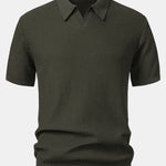 Wave Jacquard Knit V Neck Polo Shirt & Slim Fit Tapered Trousers