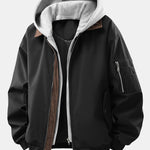 Relax Fit Contrast Corduroy Bomber Jacket With Detachable Hood