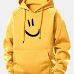 Smiley Face Print Drawstring Hoodie
