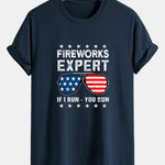 Regular Fit American Flag Sunglasses Print Cotton T-Shirt