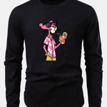 Vacation Pink Panther Print Cotton Arc Hem T-Shirt