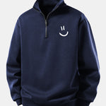 Relax Fit Smiley Face Print Quarter Zip Sweatshirt