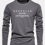 Long Sleeve NY Brooklyn Print Cotton T-Shirt