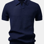 Textured Johnny Collar Crocheted Knit Polo