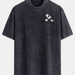 Pocket Bat Ghost Print Washed Distressed Drop Shoulder T-Shirt