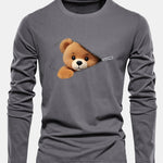 Long Sleeve Zipper Bear Print Cotton T-Shirt