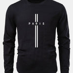 Long Sleeve Paris Stripe Print Cotton Arc Hem T-Shirt