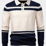 Long Sleeve Color Block Knit Polo Shirt