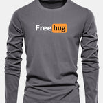Long Sleeve Free Hug Print Cotton T-Shirt