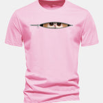 Regular Fit Zipper Cat Print Cotton T-Shirt
