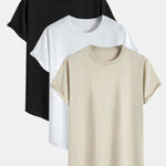 3 Pieces Basic Cotton Arc Hem T-Shirts