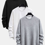 3 Pieces Long Sleeve Stripe Jacquard Arc Hem T-Shirts