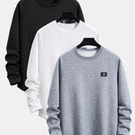 3 Pieces Long Sleeve Waffle Arc Hem T-Shirts
