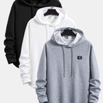 3 Pieces Long Sleeve Waffle Hooded Arc Hem T-Shirts
