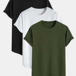 3 Pieces Basic Cotton Arc Hem T-Shirts