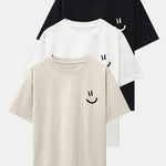 3 Pieces Smiley Face Print Drop Shoulder Oversize T-Shirts