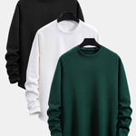 3 Pieces Long Sleeve Stripe Jacquard Arc Hem T-Shirts