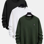 3 Pieces Long Sleeve Waffle Arc Hem T-Shirts