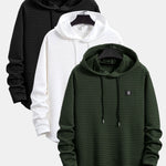 3 Pieces Long Sleeve Waffle Hooded Arc Hem T-Shirts