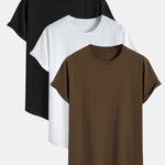 3 Pieces Basic Cotton Arc Hem T-Shirts