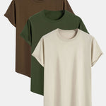 3 Pieces Basic Cotton Arc Hem T-Shirts