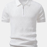 Rhombus Textured Zip Up Knitted Polo Shirt & Slim Fit Tapered Trousers