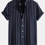 Cotton Blend Striped Stand Collar Shirt