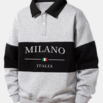 Relax Fit Milano Print Color Block Polo Collar Sweatshirt