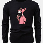 Pink Panther Print Cotton Arc Hem T-Shirt