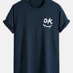 Regular Fit OK Smiley Face Print Cotton T-Shirt