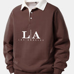 Los Angeles Print Contrast Polo Collar Sweatshirt