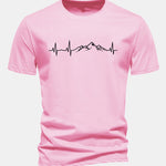 Regular Fit Heartbeat Mountain Print Cotton T-Shirt