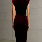 Burgundy Velvet Turtleneck Sheath Dress