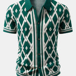 Retro Rhombus Geometric Knit Shirt & Slim Fit Tapered Trousers