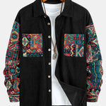 Ethnic Geometric Jacquard Patchwork Corduroy Shirt