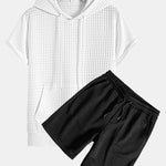 Short Sleeve Waffle Hoodie & Waffle Drawstring Shorts