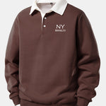 NY Brooklyn Print Contrast Polo Collar Sweatshirt